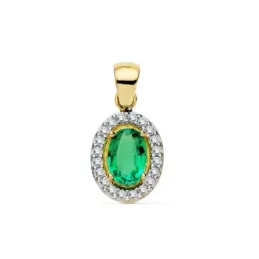 Colgante oro 18k bicolor 10mm. piedra verde 6x4mm. circonitas [AC0197]