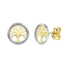 Pendientes oro 18k bicolor 8mm. árbol de la vida cerco calado [AB9810]