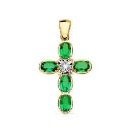 Colgante oro 18k cruz 28mm. esmeralda brillante 0.045ct. [AC0917]
