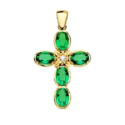 Colgante oro 18k cruz 30mm. esmeralda brillante 0.065ct. [AC0918]
