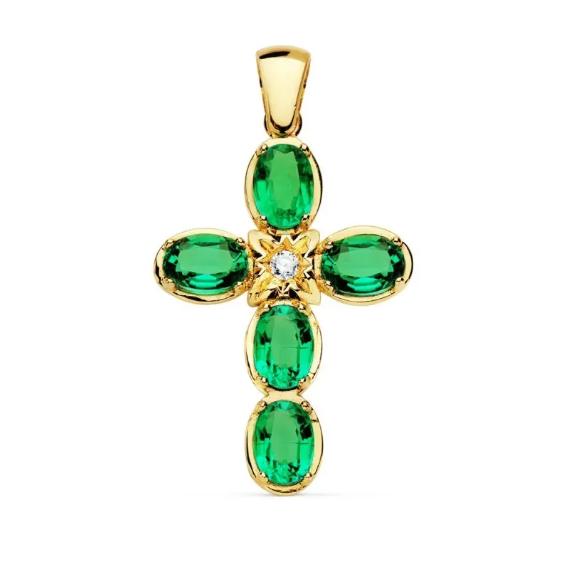 Colgante oro 18k cruz 30mm. esmeralda brillante 0.065ct. [AC0918]