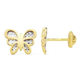 Pendientes oro bicolor 18k mariposa 10mm. centro tallado [AC0933]