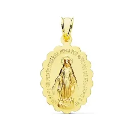 Medalla oro 18k Virgen Milagrosa 28mm. oval cerco tallado [AC0961]