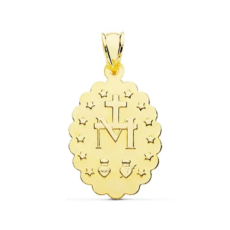Medalla oro 18k Virgen Milagrosa 28mm. oval cerco tallado [AC0961]