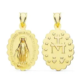 Medalla oro 18k Virgen Milagrosa 28mm. oval cerco tallado [AC0961]