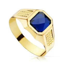 Sello oro 18k cadete piedra azul espinela tallado hueco [AC0963]