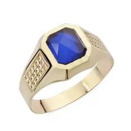 Sello oro 18k cadete piedra azul espinela tallado hueco [AC0963]