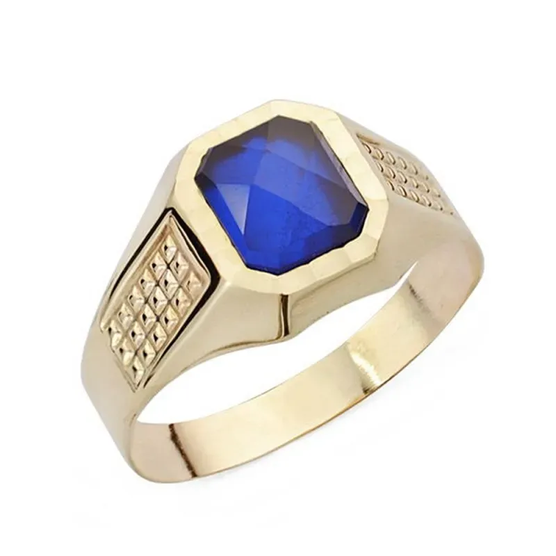 Sello oro 18k cadete piedra azul espinela tallado hueco [AC0963]
