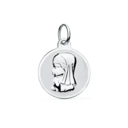 Medalla oro blanco 9k Virgen Niña 14mm. borde liso [AC0964GR]
