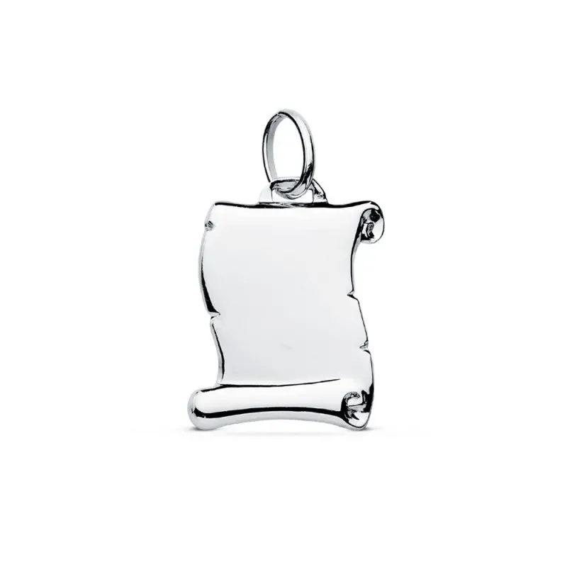 Colgante oro blanco 9k pergamino 14mm. liso bordes [AC0967GR]