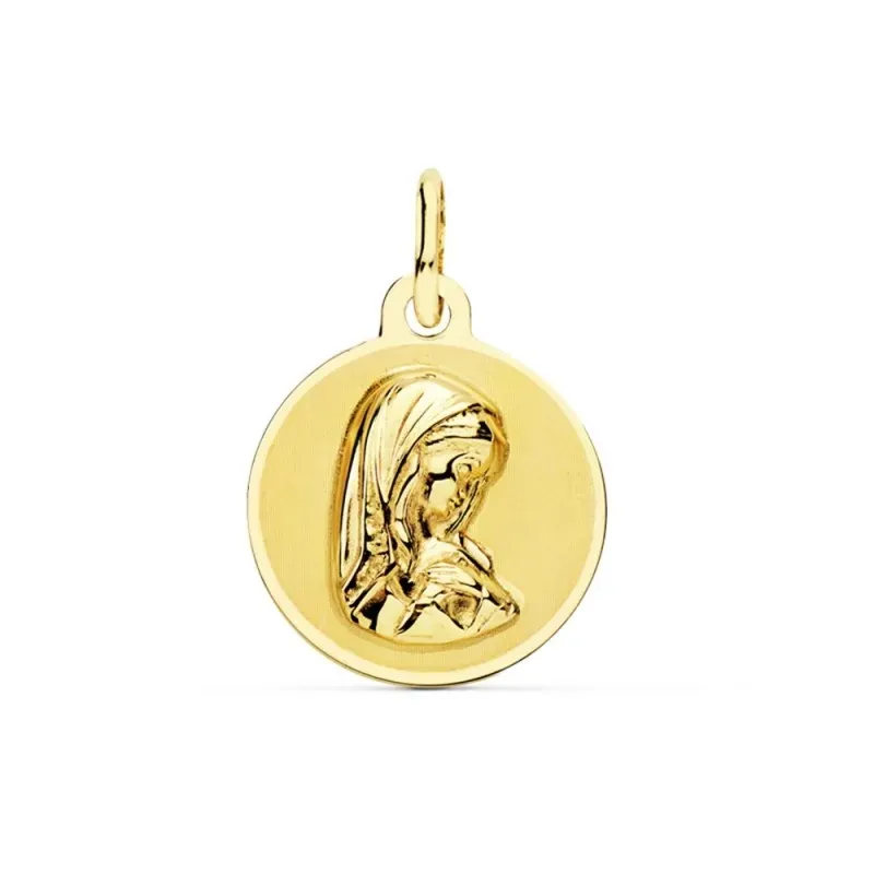 Medalla oro 18k Virgen Niña 14mm. redonda borde liso [AC0973GR]