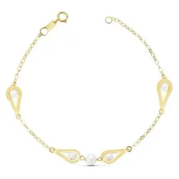 Pulsera oro 18k 18cm. perlas naturales motivos cadena [AC0987]