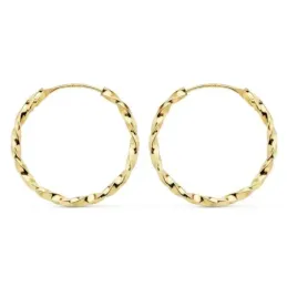 Pendientes oro 18k aros huecos 20mm. golloneados [AC0996]