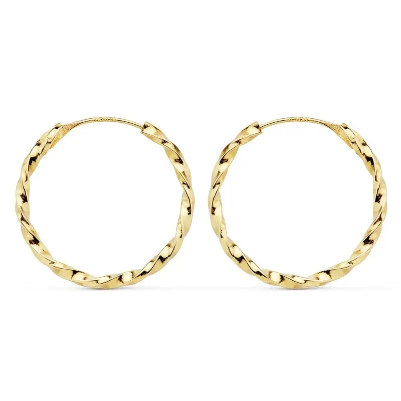 Pendientes oro 18k aros huecos 20mm. golloneados [AC0996]