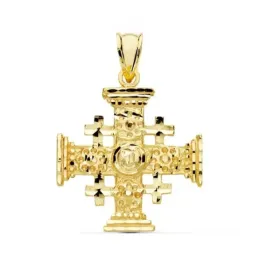 Colgante oro 18k Cruz de Jerusalen 27mm. liso [AC1000]