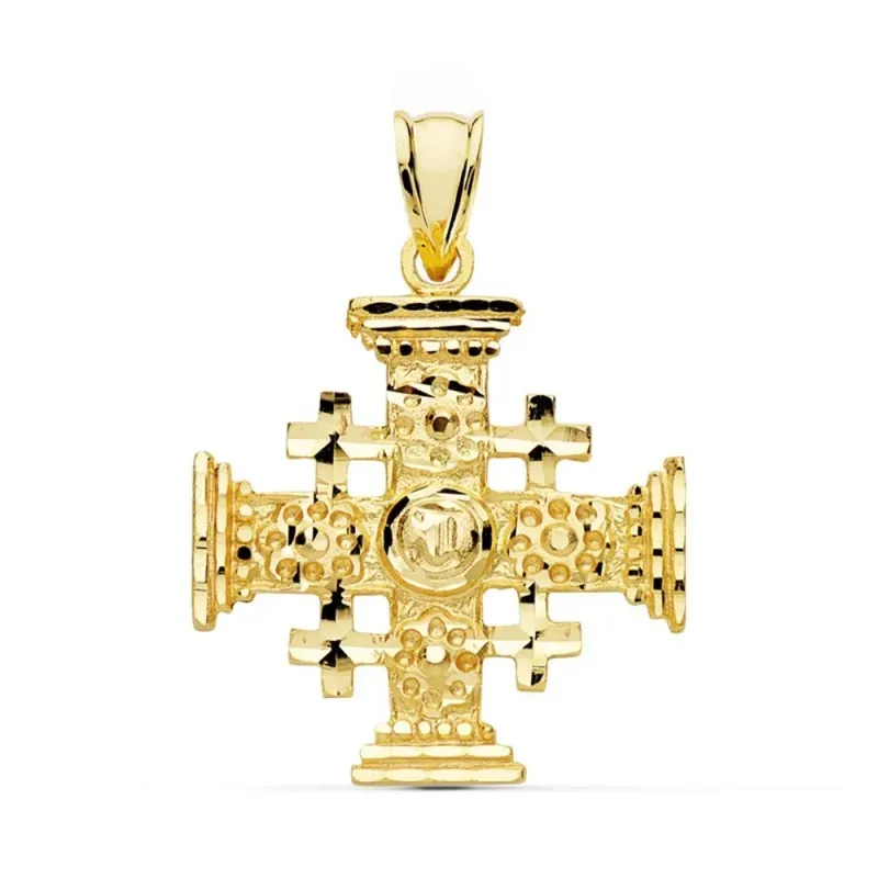 Colgante oro 18k Cruz de Jerusalen 27mm. liso [AC1000]