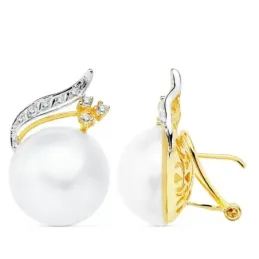 Pendientes oro 18k perlas japonesas 16mm. motivo rama 24x16mm [AC1054]