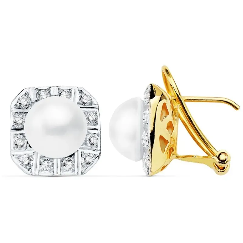 Pendientes oro 18k 12mm. perlas japonesas 8mm. circonitas [AC1055]