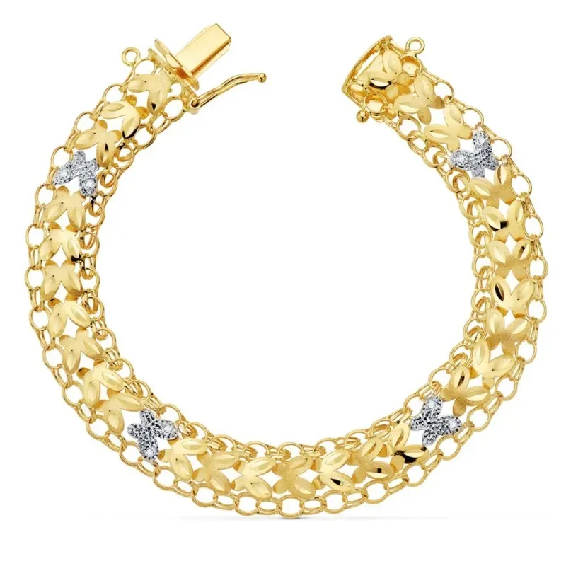 Pulsera oro bicolor 18k modelo princesa 20cm. mujer calada cierre lengüeta
