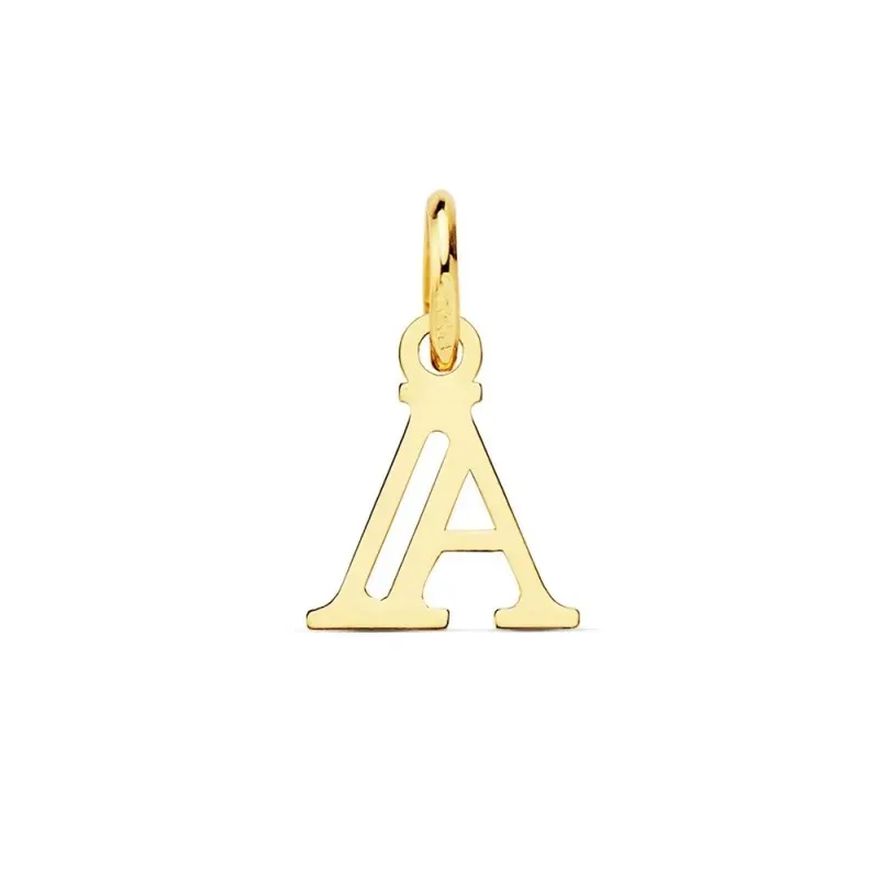 Colgante oro 18k letra A mayúscula 11mm. doble tira calada lisa