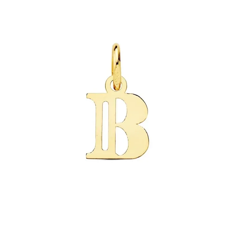 Colgante oro 18k letra B mayúscula 11mm. doble tira calada lisa