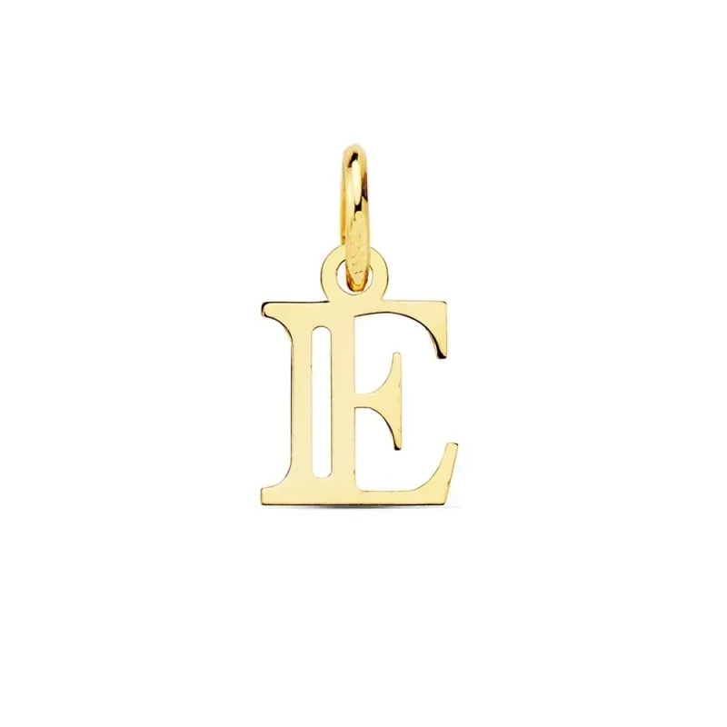 Colgante oro 18k letra E mayúscula 11mm. doble tira calada lisa