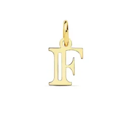 Colgante oro 18k letra F mayúscula 11mm. doble tira calada lisa