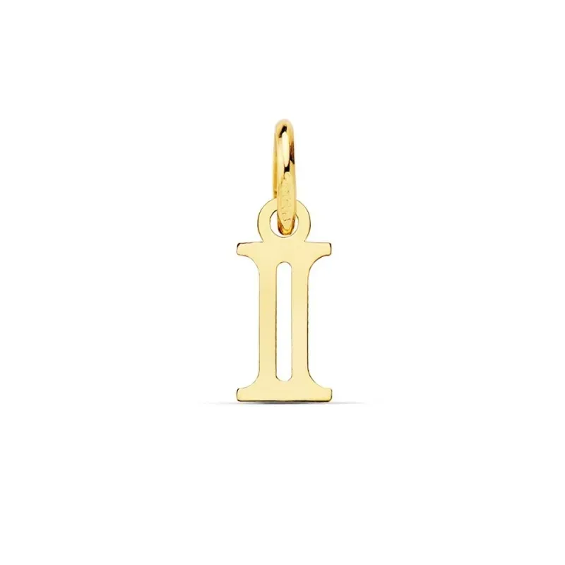 Colgante oro 18k letra I mayúscula 11mm. doble tira calada lisa