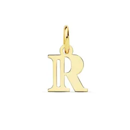 Colgante oro 18k letra R mayúscula 11mm. doble tira calada lisa