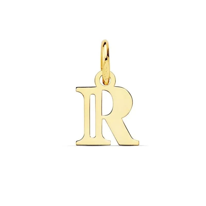 Colgante oro 18k letra R mayúscula 11mm. doble tira calada lisa