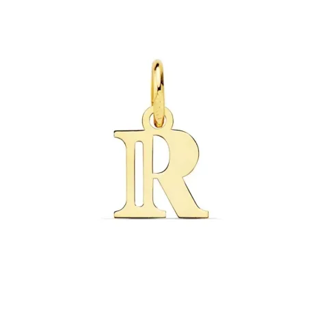 Colgante oro 18k letra R mayúscula 11mm. doble tira calada lisa