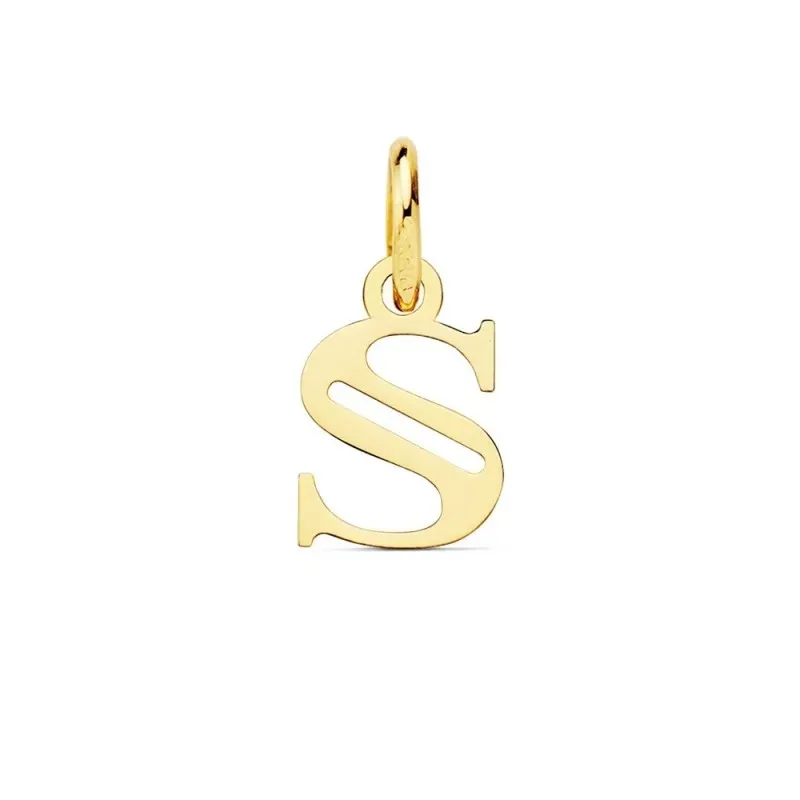 Colgante oro 18k letra S mayúscula 11mm. doble tira calada lisa
