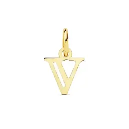Colgante oro 18k letra V mayúscula 11mm. doble tira calada lisa