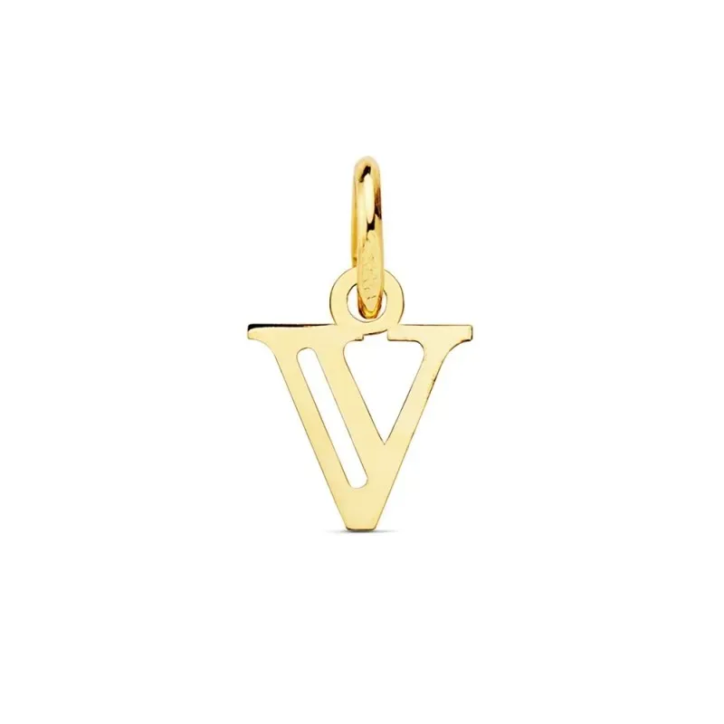 Colgante oro 18k letra V mayúscula 11mm. doble tira calada lisa