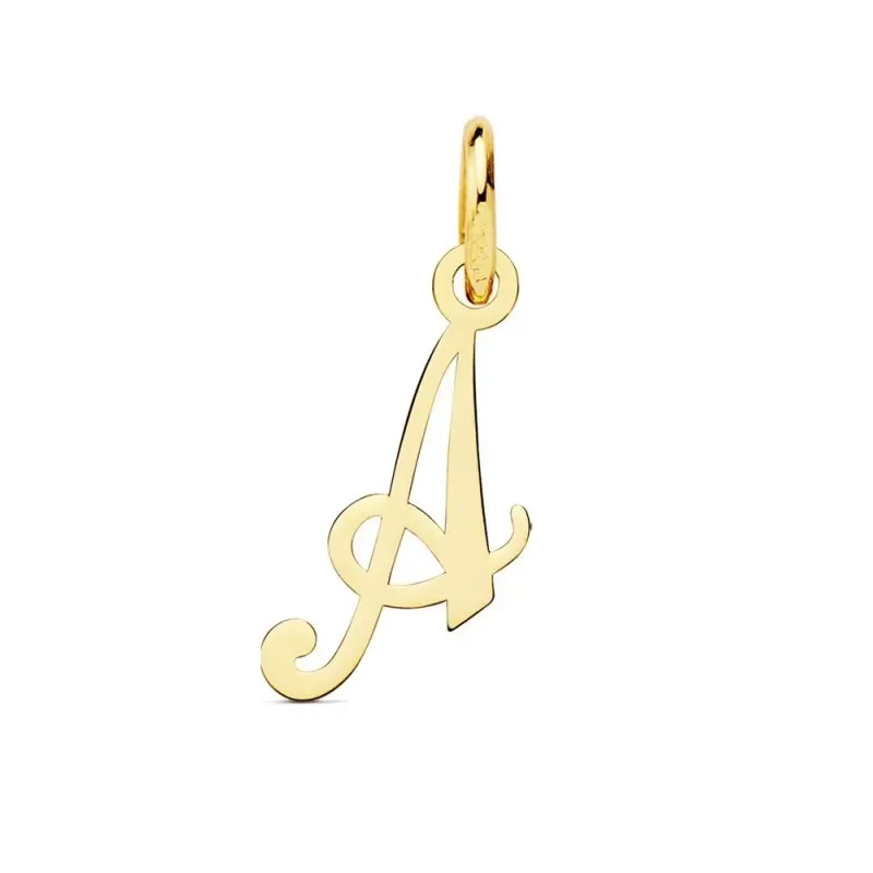 Colgante oro 18k letra inglesa A mayúscula 14mm. lisa calada