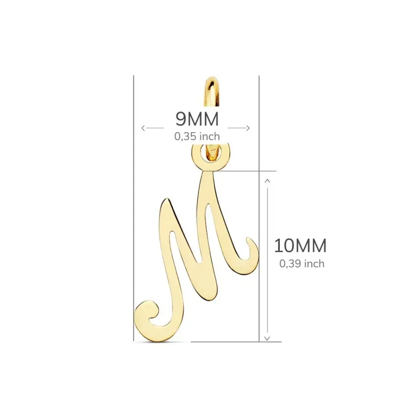 Colgante oro 18k letra inglesa M mayúscula 10mm. lisa calada