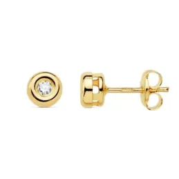 Pendientes oro 18k mujer 4.75mm. chatón diamante 0.07ct. cierre presión