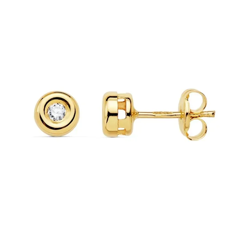 Pendientes oro 18k mujer 4.75mm. chatón diamante 0.07ct. cierre presión