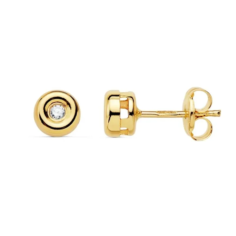 Pendientes oro 18k mujer 4.5mm. chatón diamante 0.05ct. cierre presión