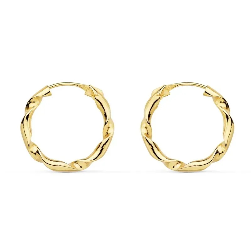 Pendientes oro 18k mujer aros 16mm. retorcidos huecos