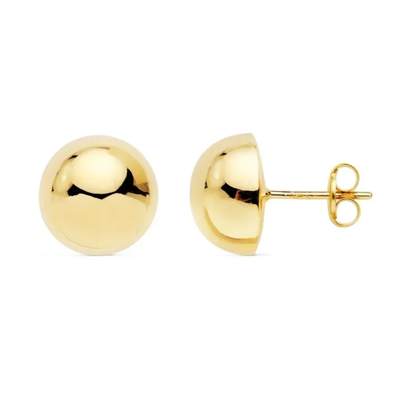 Pendientes oro 18k mujer media bola 10mm. lisa cierre presión