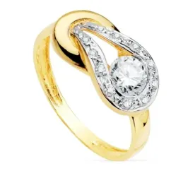 Sortija oro bicolor 18k mujer centro detalle entrelazado circonitas