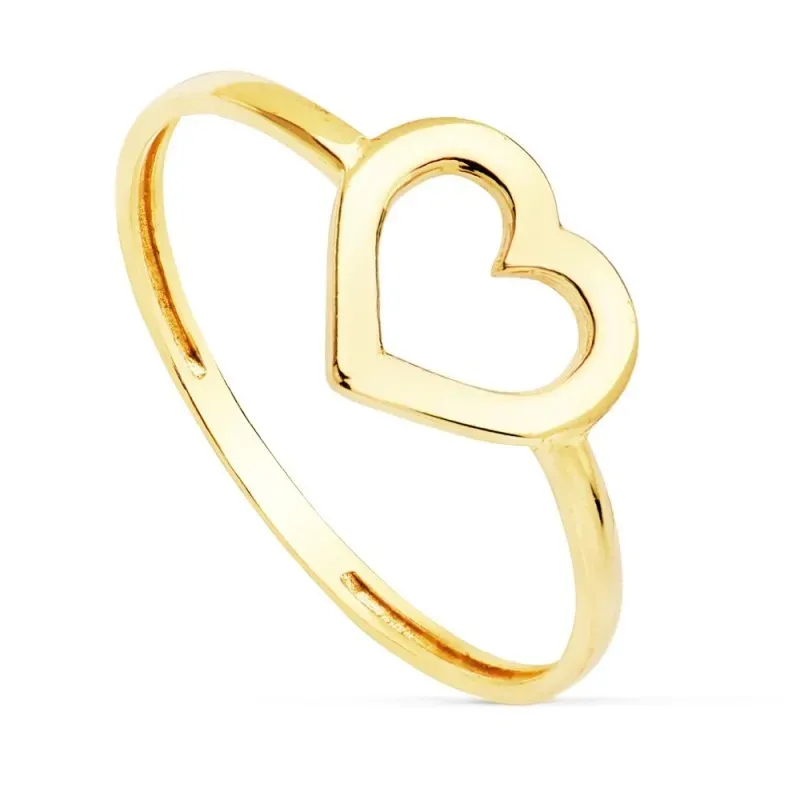 Sortija oro 18k mujer centro motivo corazón calado 9mm. brillo