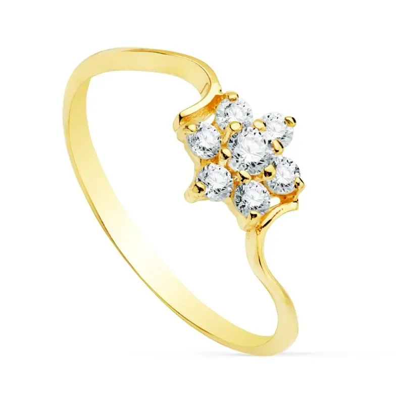 Sortija oro 18k mujer centro cuajo 7mm. circonitas forma flor