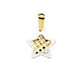 Colgante oro bicolor 18k mujer 10mm. estrella centro tallado borde punta circonita