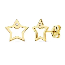 Pendientes oro 18k mujer 8mm. estrella calada borde liso punta circonita cierre presión