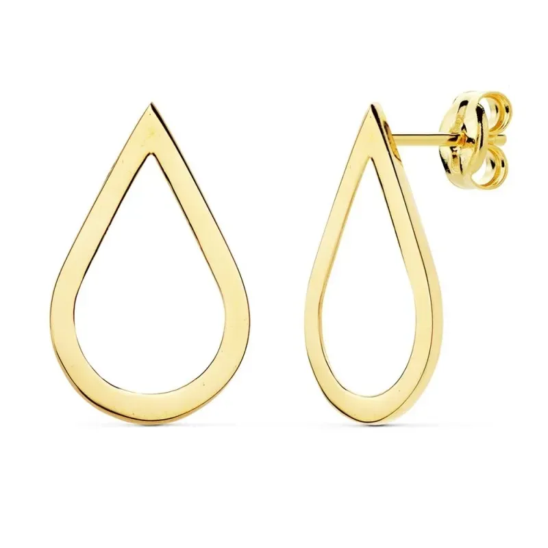 Pendientes oro 18k mujer 18mm. forma gota calado borde liso cierre presión