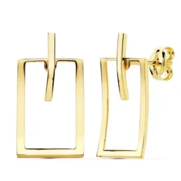 Pendientes oro 18k mujer 20mm. forma barra rectángulo calado borde liso cierre presión