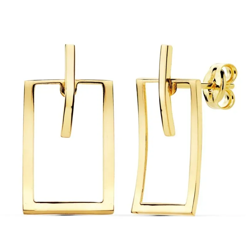Pendientes oro 18k mujer 20mm. forma barra rectángulo calado borde liso cierre presión
