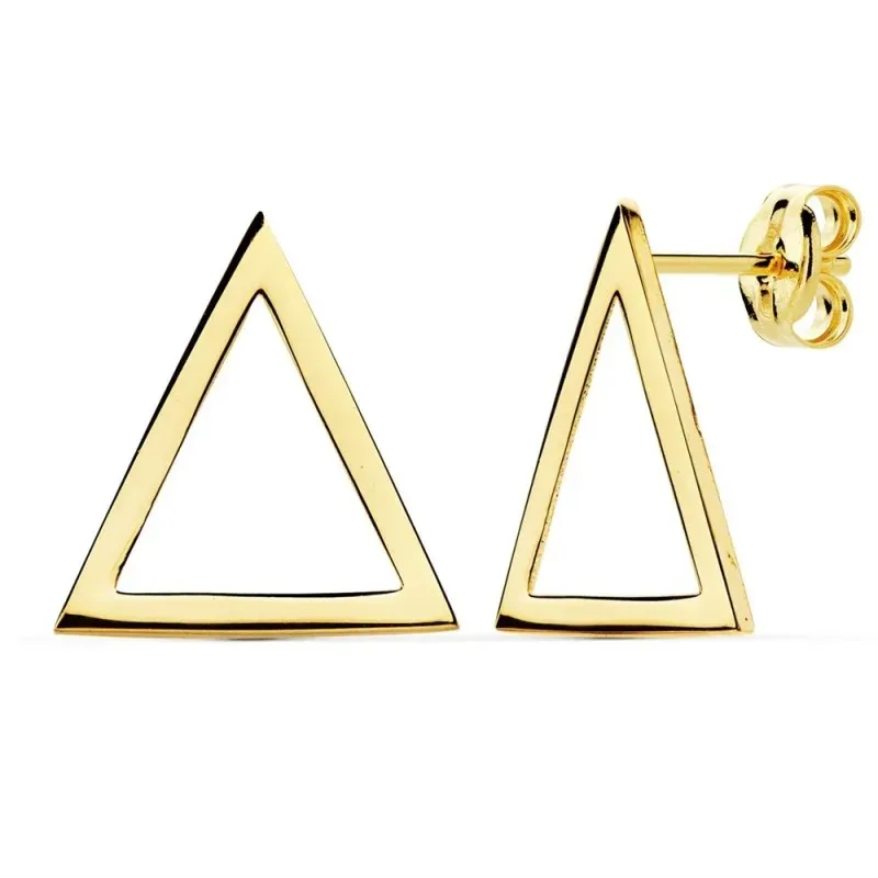 Pendientes oro 18k mujer 14mm. forma triángulo calado borde liso cierre presión